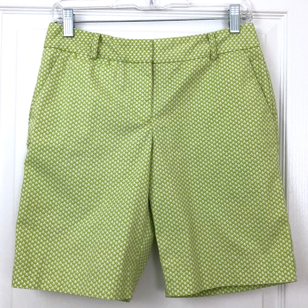Talbots Lime Green & White Patterned Chino Shorts